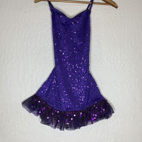 Wiessman Grape Purple Sequined Dance Costume Girls Size LC - Picture 1 of 9